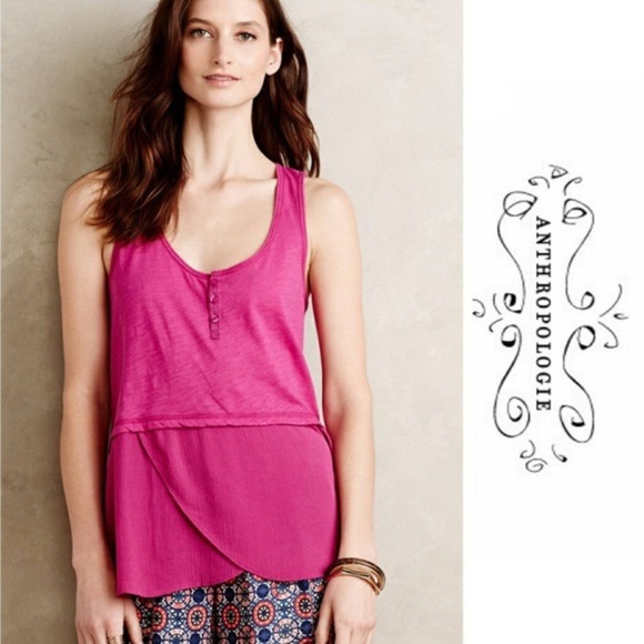Anthropologie Fuschia Henley Style Tank Top, S. - Picture 6 of 6